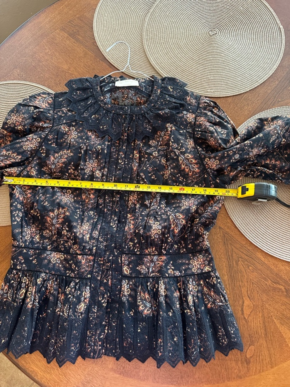Ulla Johnson Black Paisley Lace-Trim Ruffled Cotton Blouse - Picture 9 of 10
